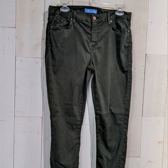 7 for All Mankind Blair Dark Green Soft Brushed Cotton Super Skinnies - Picture 8 of 14